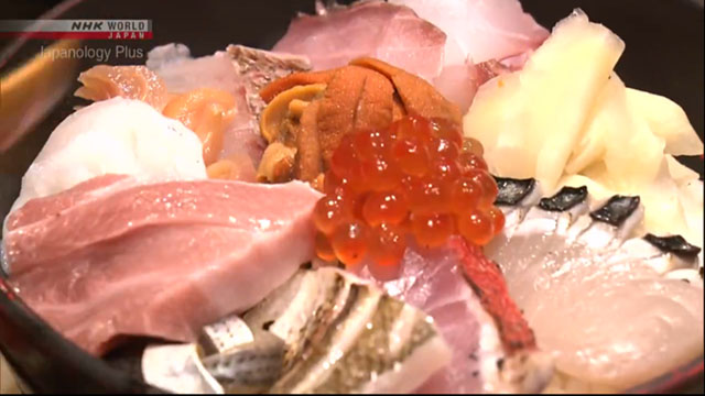 Kaisendon at the most famous donburi restaurant in Tsukiji features up to 12 types of seasonal seafood