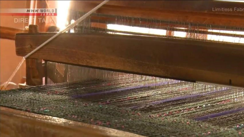 A traditional hand-weaving loom, influenced by Scottish wool looms during the Meiji era