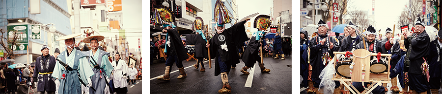 各組柄振舞隊伍至長者山新羅神社奉納後，便開始在市中心遊街，是活動最大的看頭