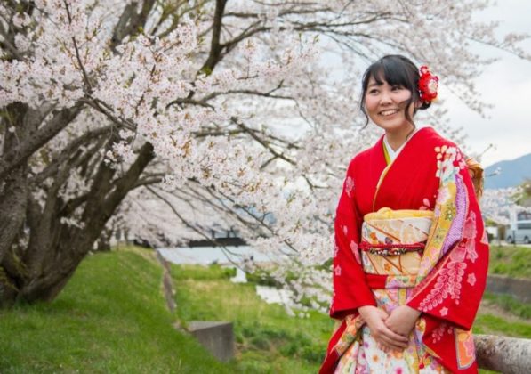 Kimono and cherry blossoms