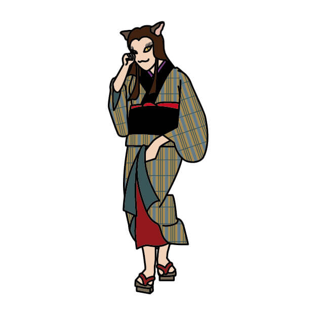 Nine tailed fox kitsune spirit in a form of human kimono girl