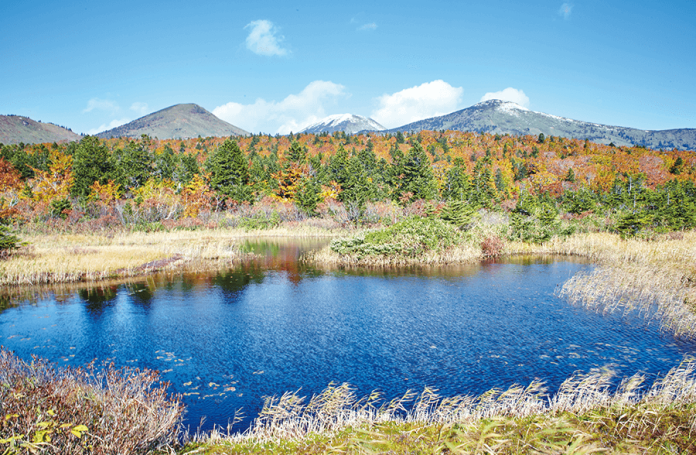 View of Hakkoda Mountain Range from Towada’s water-lily pond