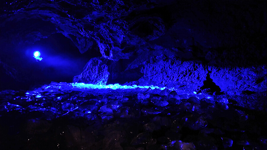 Fantastic illumination inside the Narusawa Ice Cave