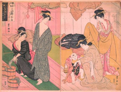 Utagawa Toyokuni I "Women and an Infant Boy in a Public Bath House" 1799