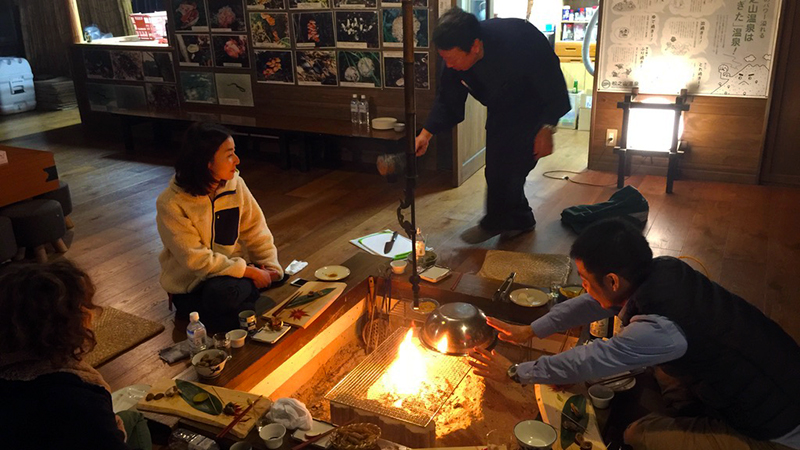 a traditional grill built into the floor