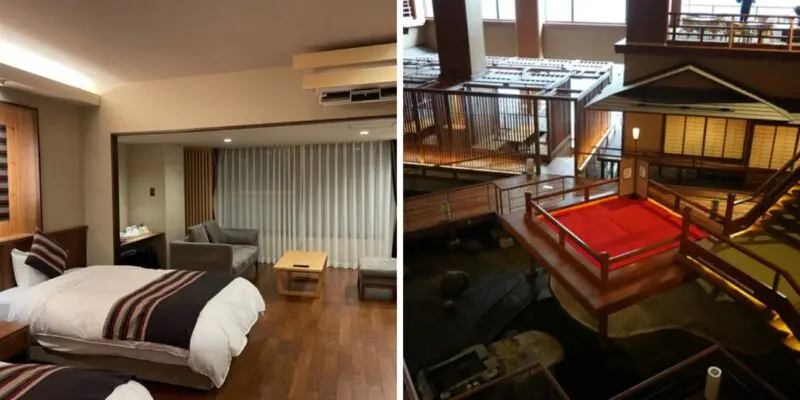 Spacious room at Ookawaso,Stage for shamisen performances